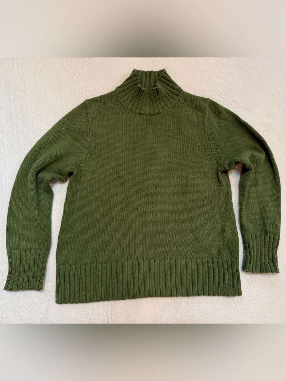 J Crew Mock Neck Green Sweater Women’s Medium M 100% Cotton